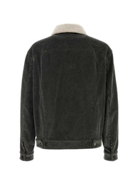 FENDI Faded Stonewash Treatment Corduroy Blouson With Sheepskin Trim Removable Collar Women