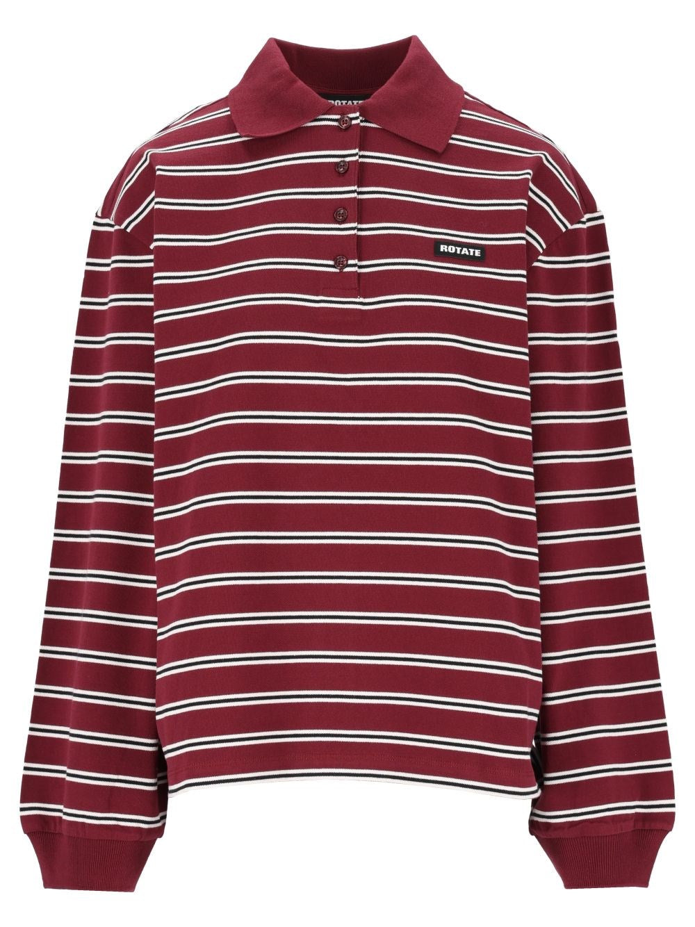 Rotate Rotate Women Long-Sleeved Striped Polo Shirt