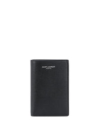 SAINT LAURENT PARIS Grain De Poudre Leather Bi-Fold Card Wallet Women