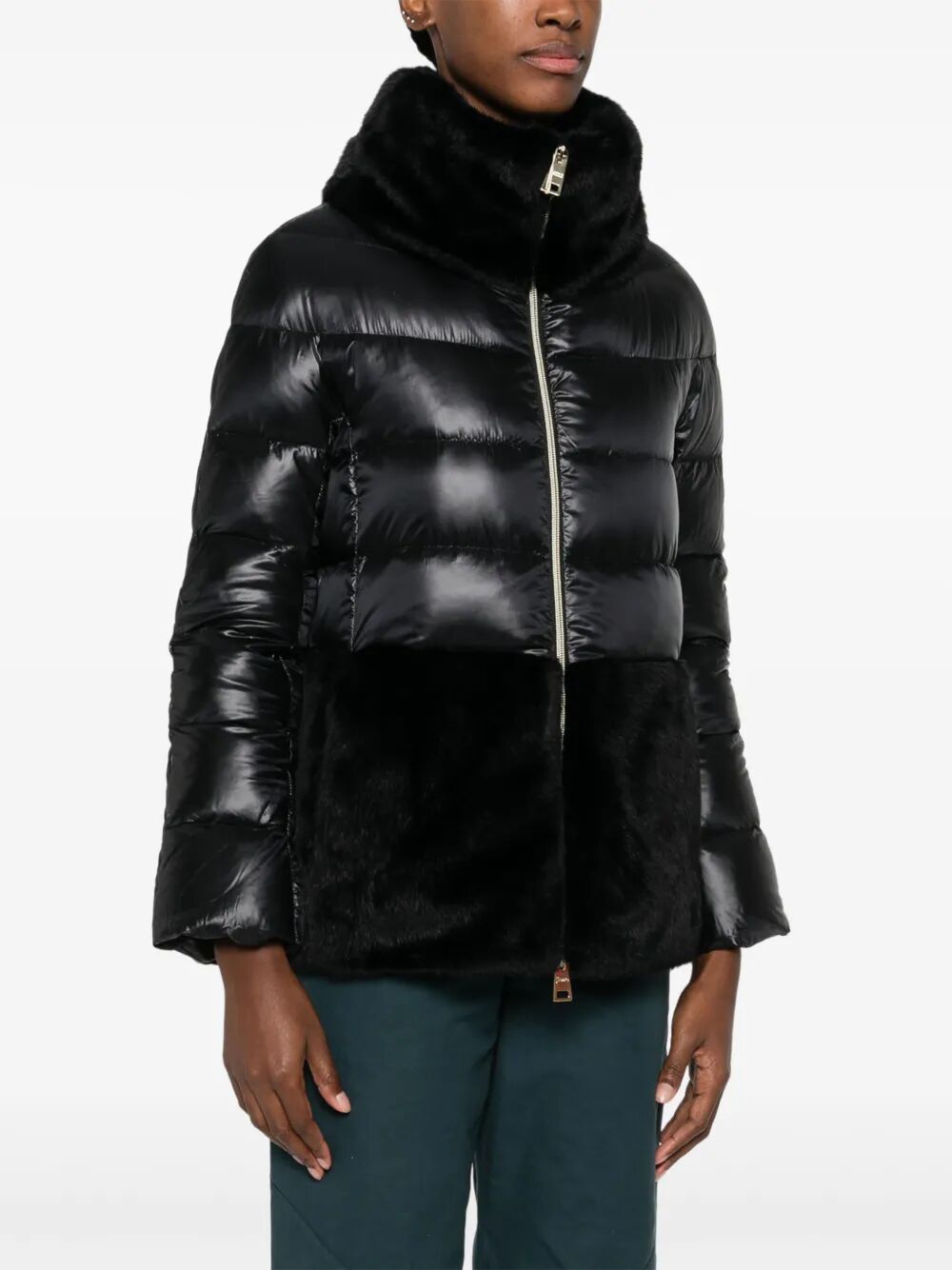 Herno Women Ultralight Nylon And Lady Alternative Fur Cape
