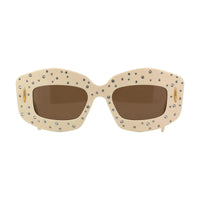 Loewe Sunglasses Rectangle Full Rim, Ivory with Crystal Studs Frame and Brown Lens LW4114IS25E
