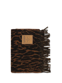GANNI Ganni Women Leopard Print Wool Scarf With Logo And Fringes