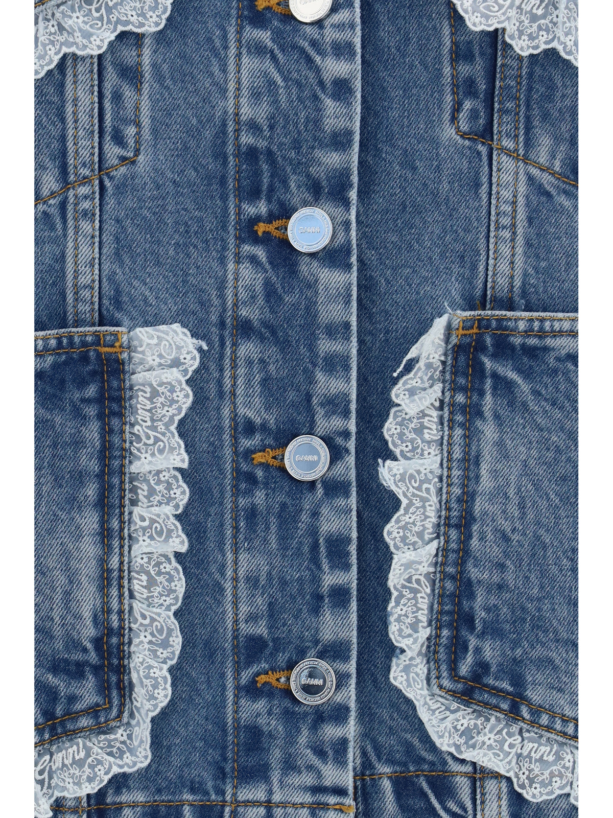 GANNI Ganni Women Rigid Denim Jacket With Lace Details