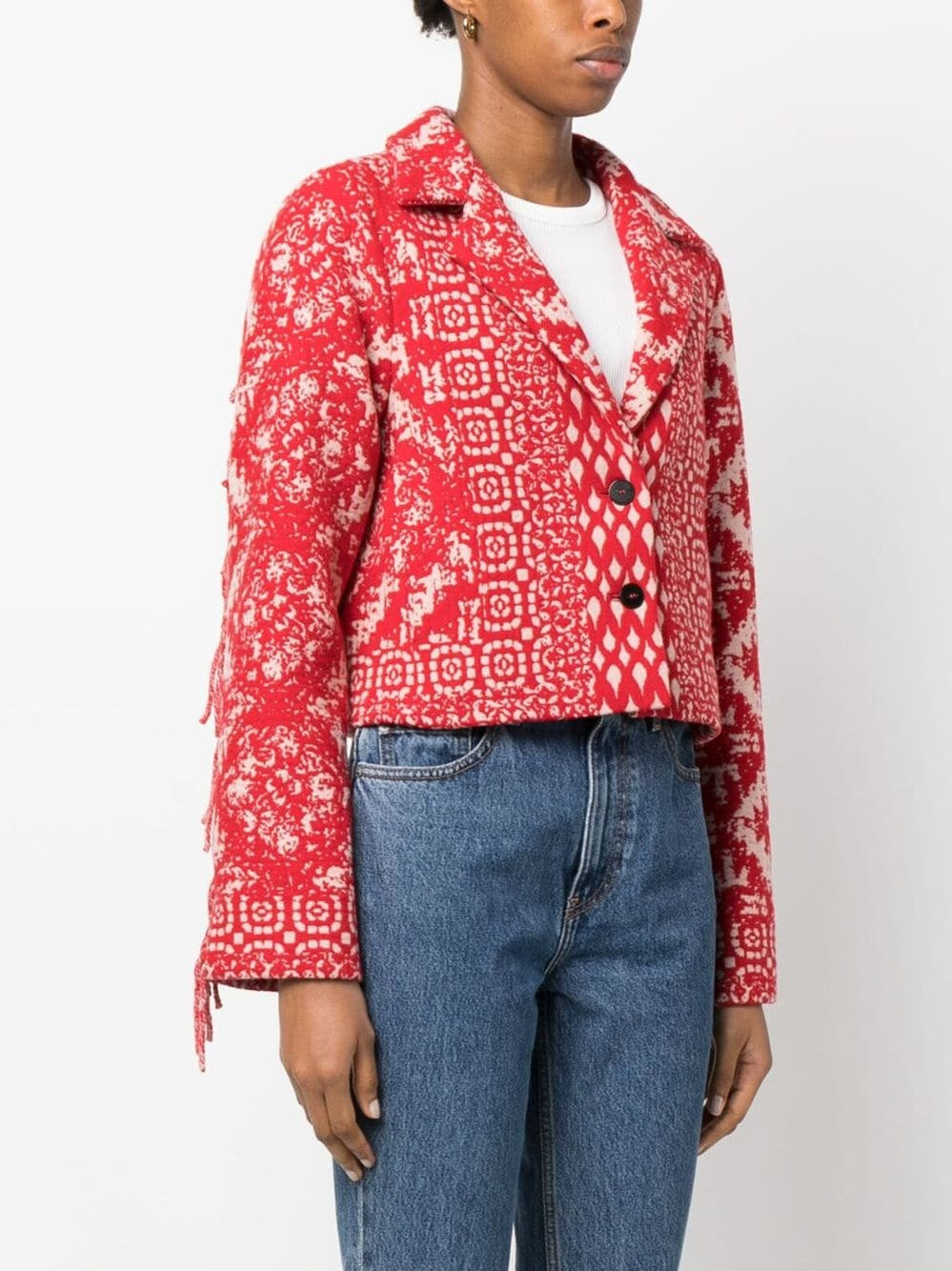 Forte_forte Forte_Forte Women Graphic-Print Fringe-Detail Jacket