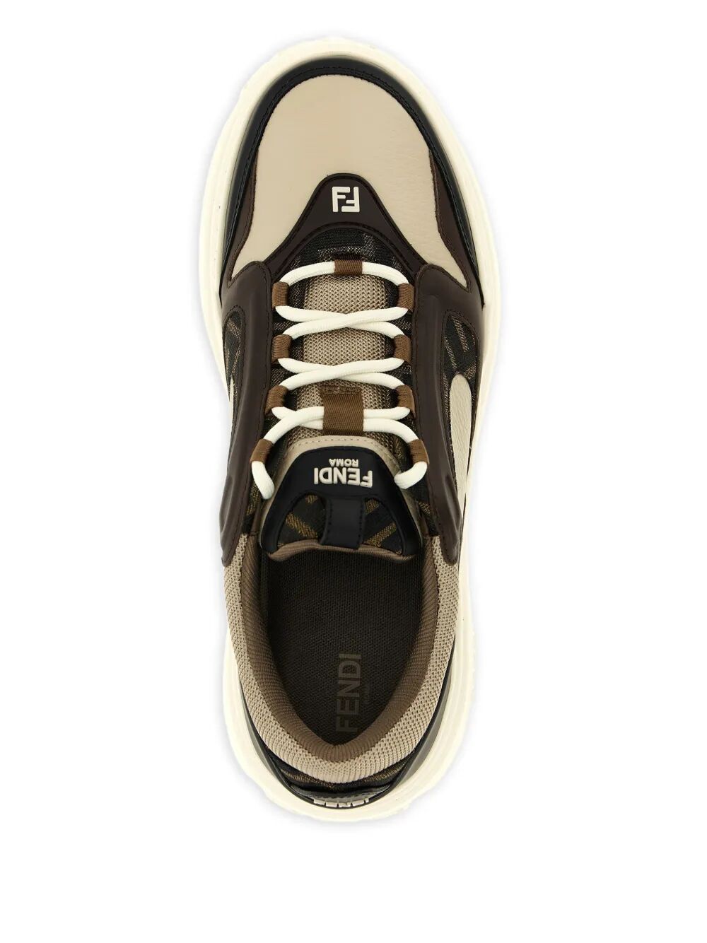 FENDI Fendi Men Fendi Force Leather Sneakers With Ff Jacquard And Mesh Details
