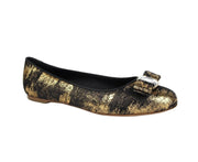 Salvatore Ferragamo Women's Varina Black / Gold Fabric Ballet Flat 0685485