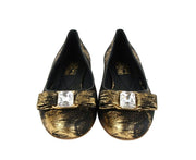 Salvatore Ferragamo Women's Varina Black / Gold Fabric Ballet Flat 0685485