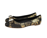 Salvatore Ferragamo Women's Varina Black / Gold Fabric Ballet Flat 0685485
