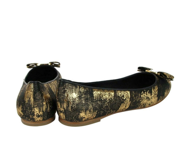 Salvatore Ferragamo Women's Varina Black / Gold Fabric Ballet Flat 0685485