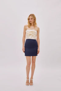 Mykonos Navy Linen Strapless Dress Regular 6 (S) Navy Ecru