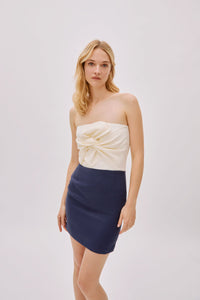 Mykonos Navy Linen Strapless Dress Regular 12 (L) Navy Ecru