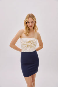 Mykonos Navy Linen Strapless Dress Regular 8 (M) Navy Ecru