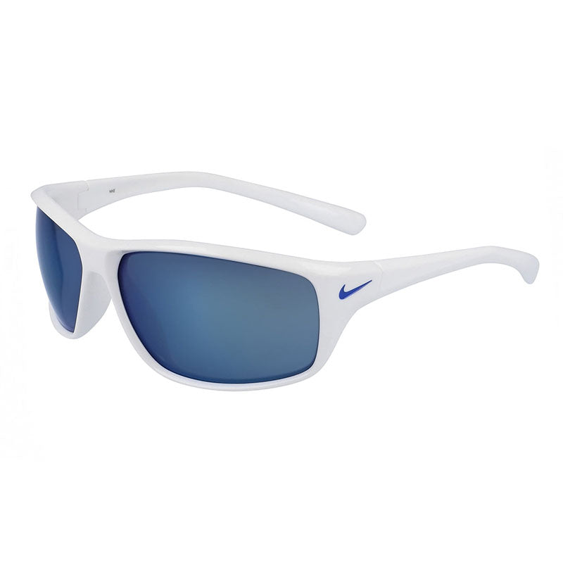 Nike Sunglasses Rectangle Full Rim, White Grey Frame and Blue Mirror Lens ADRENALINEMIEV1134144