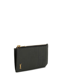 SAINT LAURENT PARIS Portacarte "Fragments Tiny Cassandre" Con Zip In Pelle Lucida Women