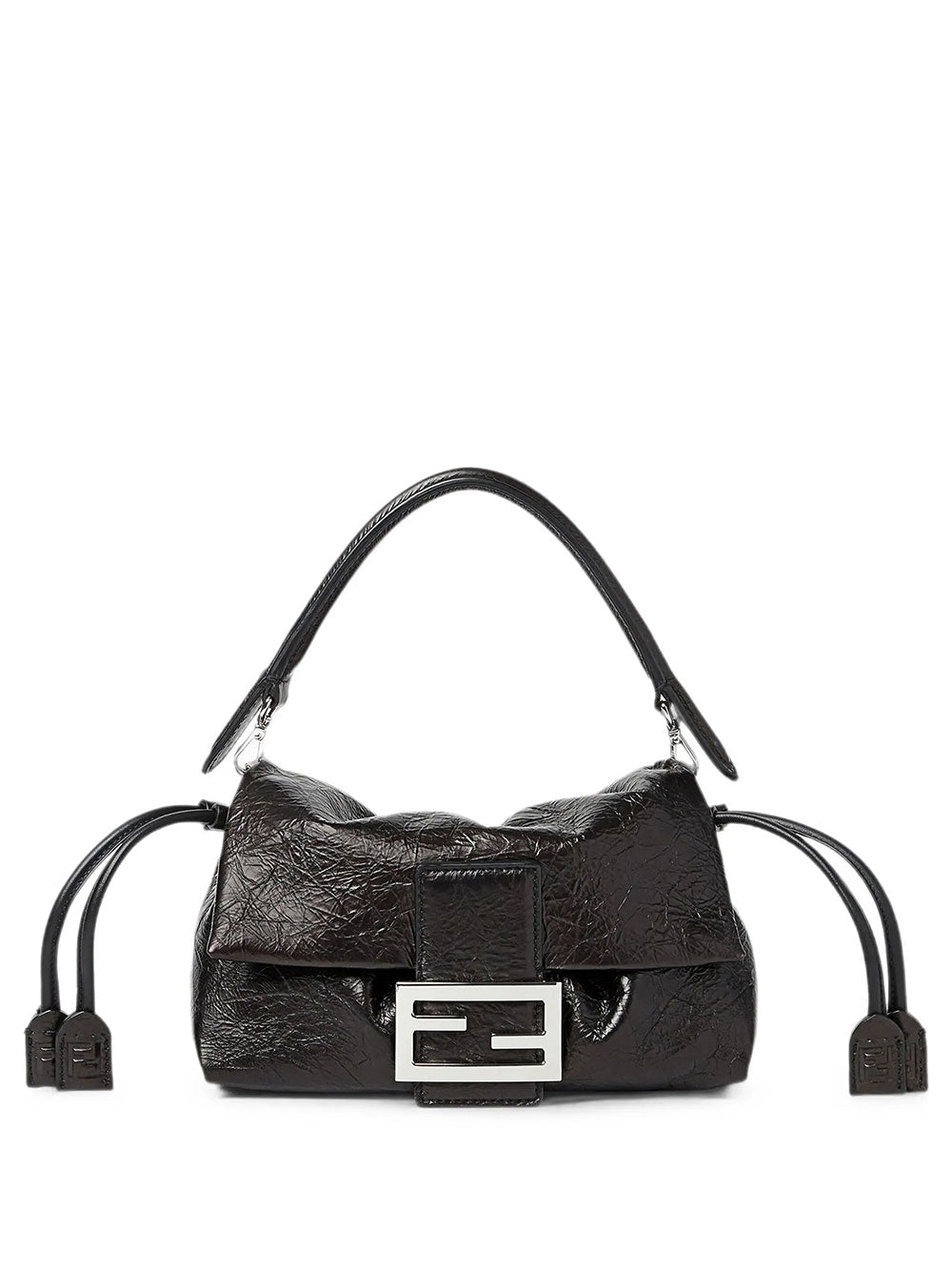 FENDI Minibag "Baguette® Soft Small" In Pelle Nera Crackled Women