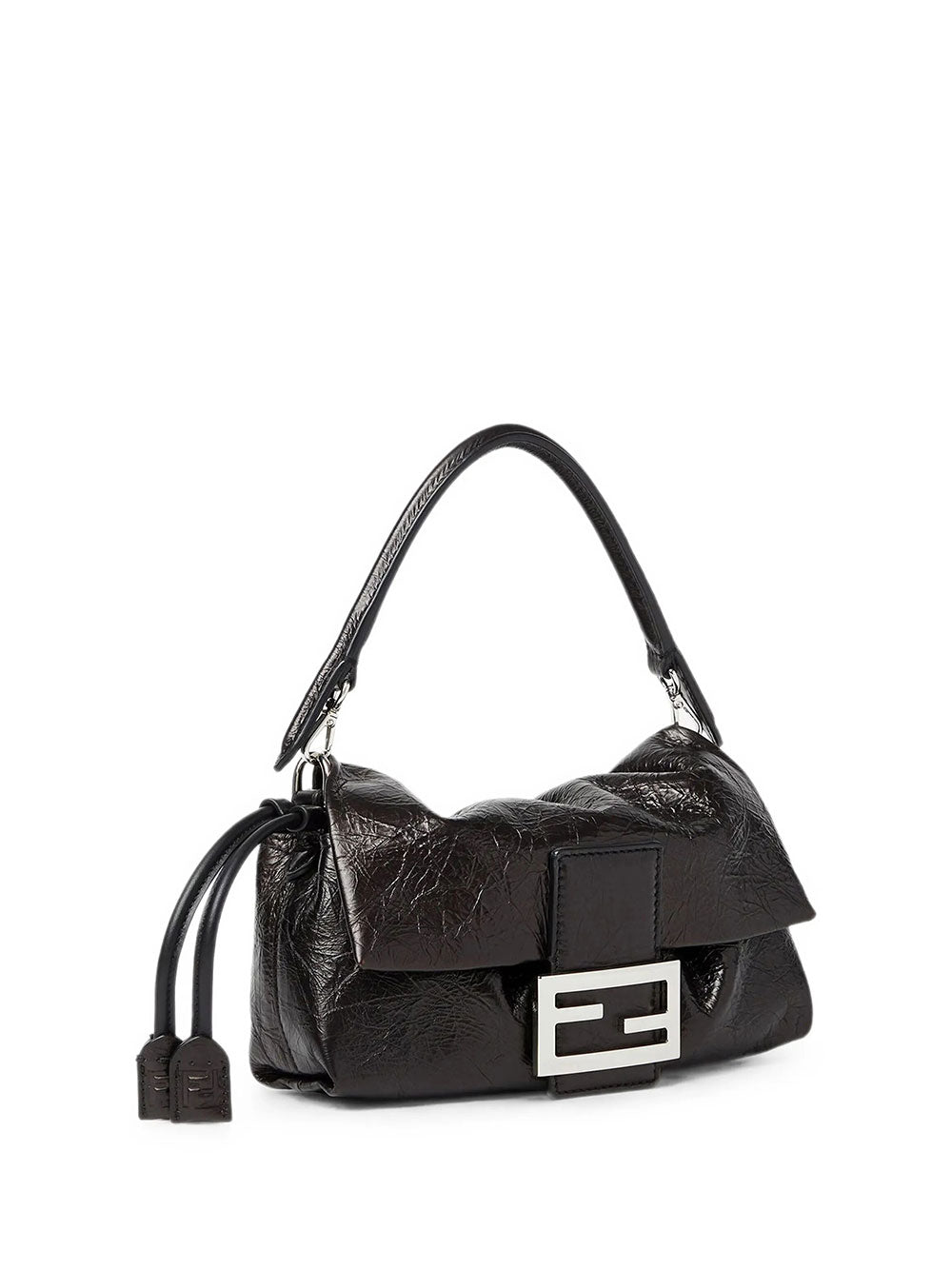 FENDI Minibag "Baguette® Soft Small" In Pelle Nera Crackled Women