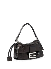 FENDI Minibag "Baguette® Soft Small" In Pelle Nera Crackled Women