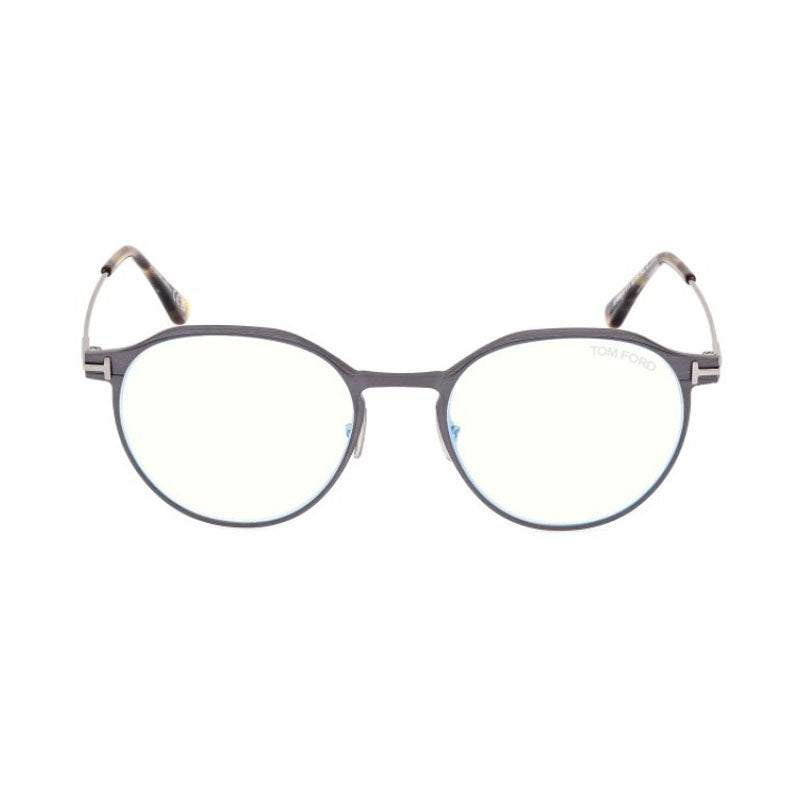 Tom Ford Tom Ford Eyeglasses Round Full Rim, Matte Dark Ruthenium Shiny Grey Havana Frame and Clear Blue Light Block Lens FT5866-B013