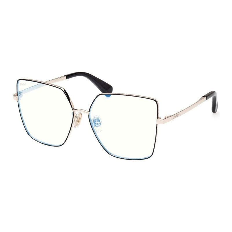 Max Mara Max Mara Eyeglasses Butterfly Full Rim, Black/Gold Frame and Clear/Blue-light Block Lenses Lens MM5073-H-B005