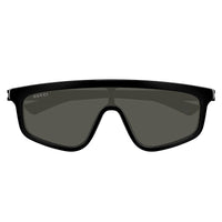 Gucci Gucci Shield Full Rim, with a Shiny Solid Black frame and Grey lens.