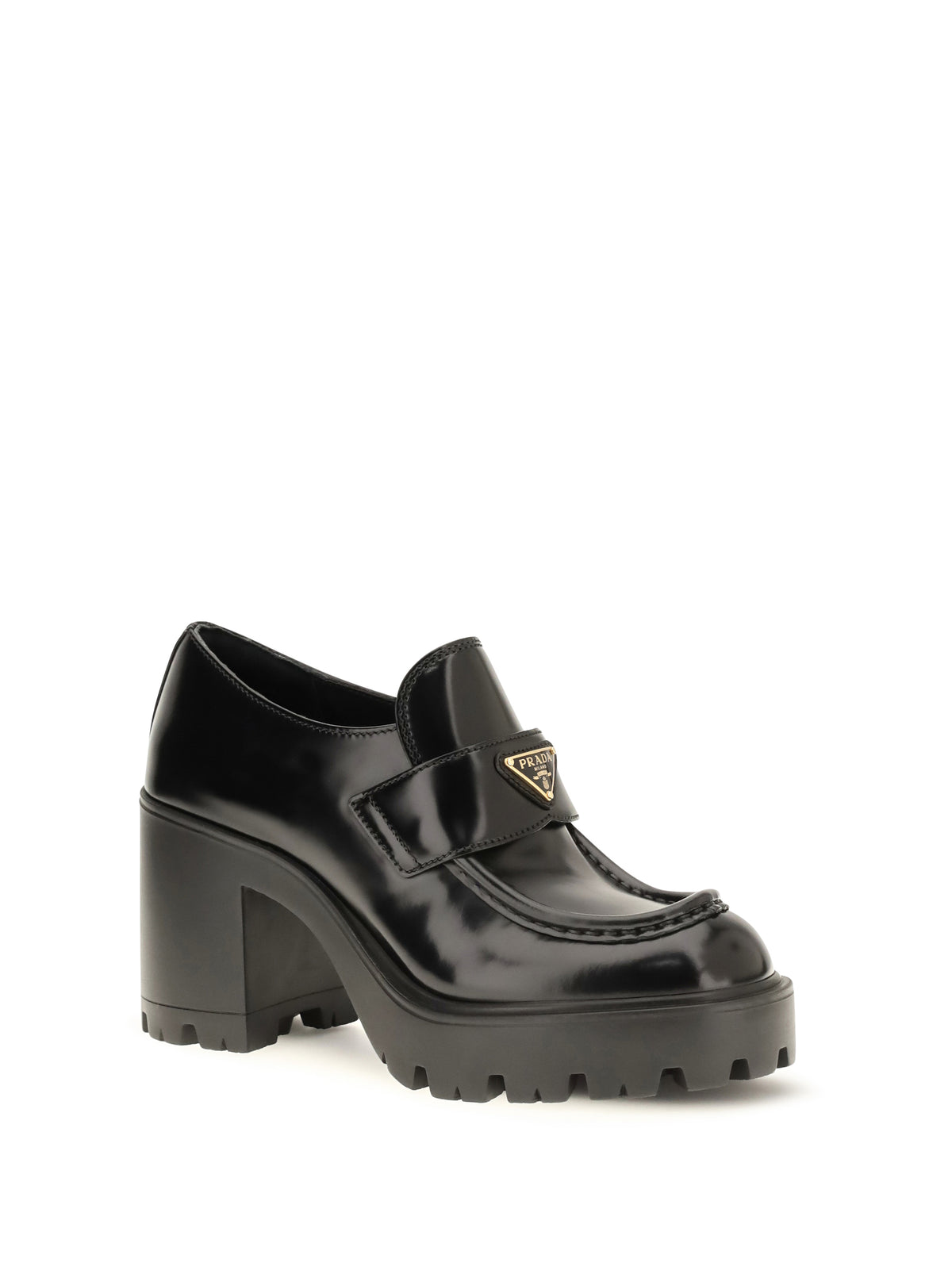 Prada Women Leather Heeled Loafers