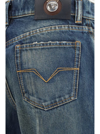 Versace Women Distressed Straight-Leg Cotton Denim Jeans