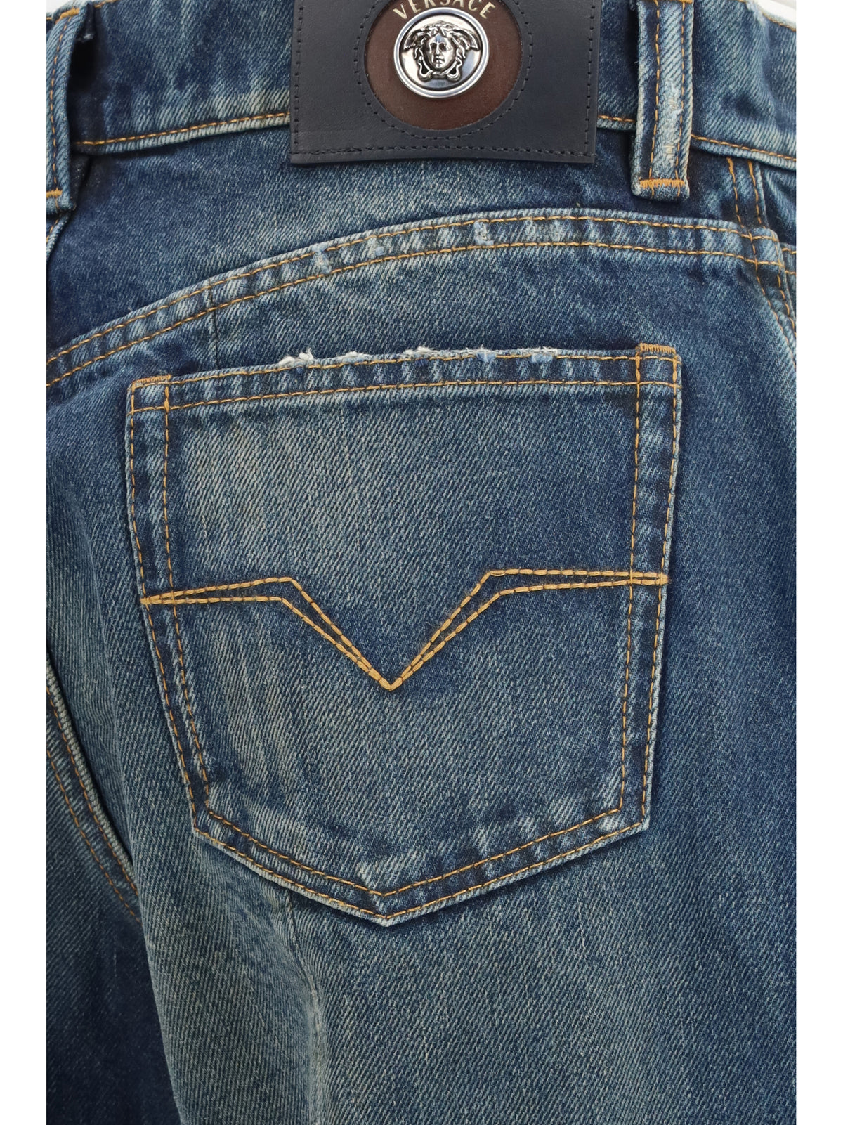 Versace Women Distressed Straight-Leg Cotton Denim Jeans