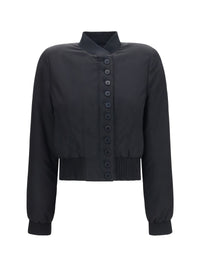 Alexander Mcqueen Women Buttoned Bomber Jacket With Visible Stitching