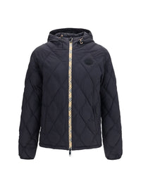 Burberry Men Doversgreen Nylon Down Jacket With Check Stitching