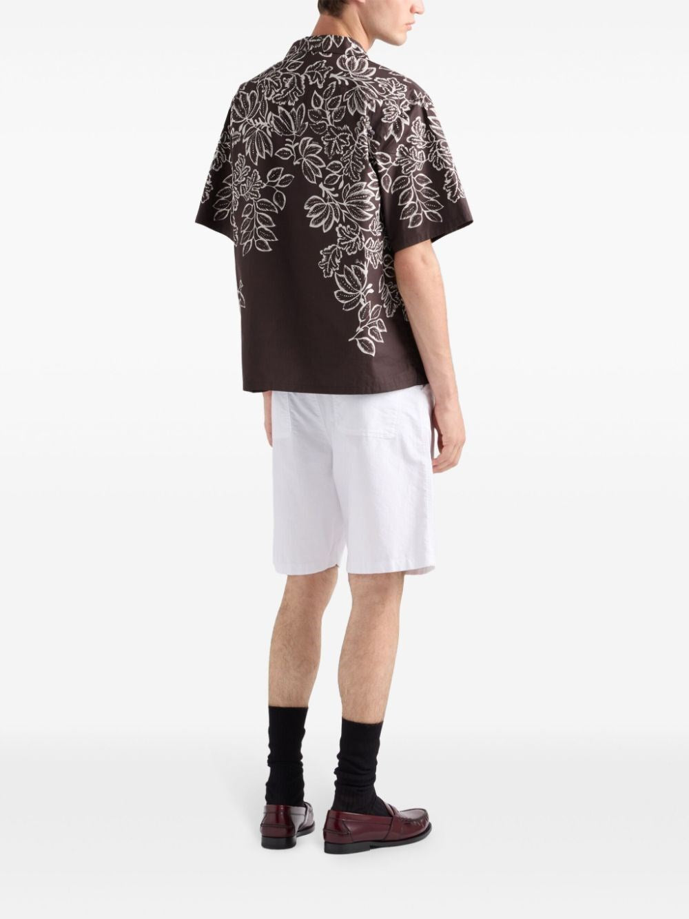 Prada Men Short-Sleeved Printed Cotton Shirt