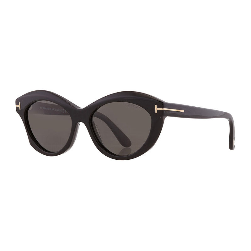 Tom Ford Tom Ford Sunglasses Cat Eye Full Rim, Shiny Black Frame and Smoke Mirror Lens FT111101C