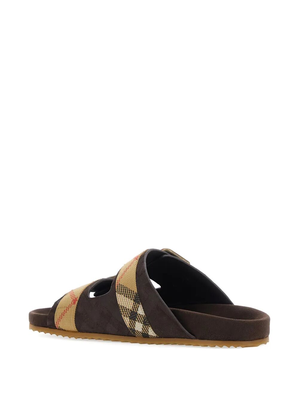 BURBERRY LONDON ENGLAND Suede Flat Sandals With Checked Straps Women