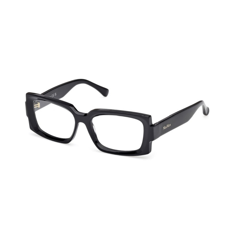 Max Mara Eyeglasses Rectangle Full Rim, Shiny Black Frame and Clear Demo Lenses Lens MM5189001