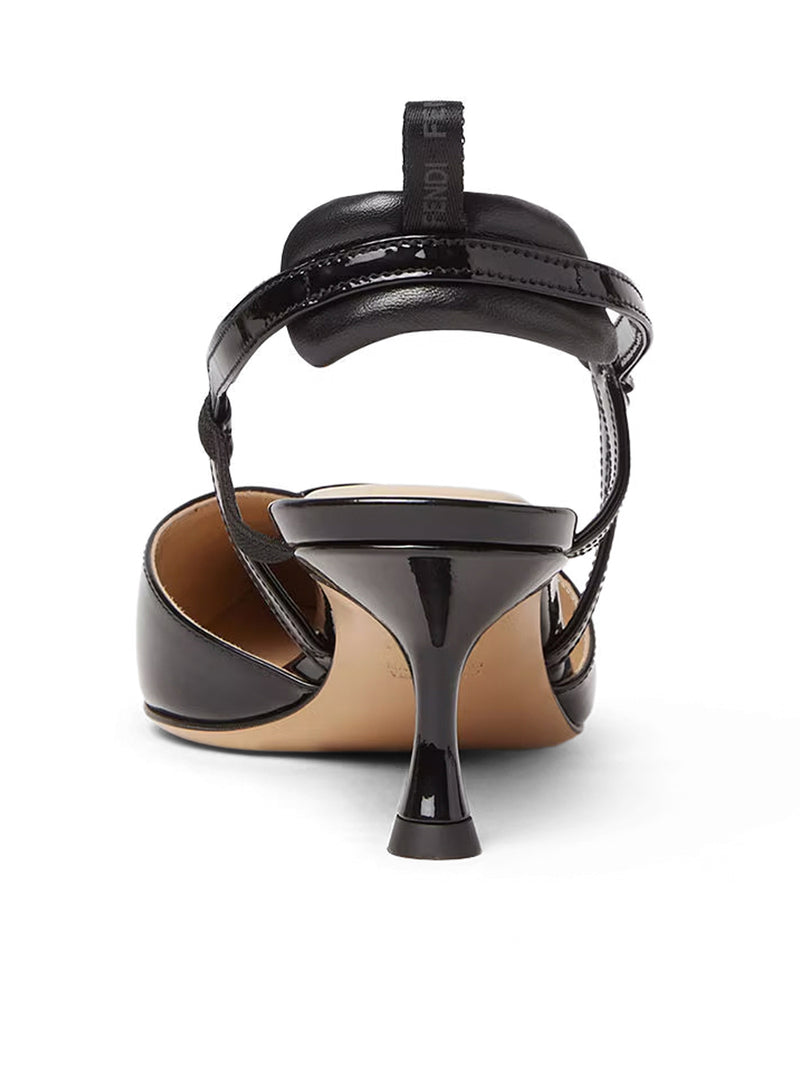 Fendi Women Very Colibrì Slingback With Medium Heel In Black Patent Leather