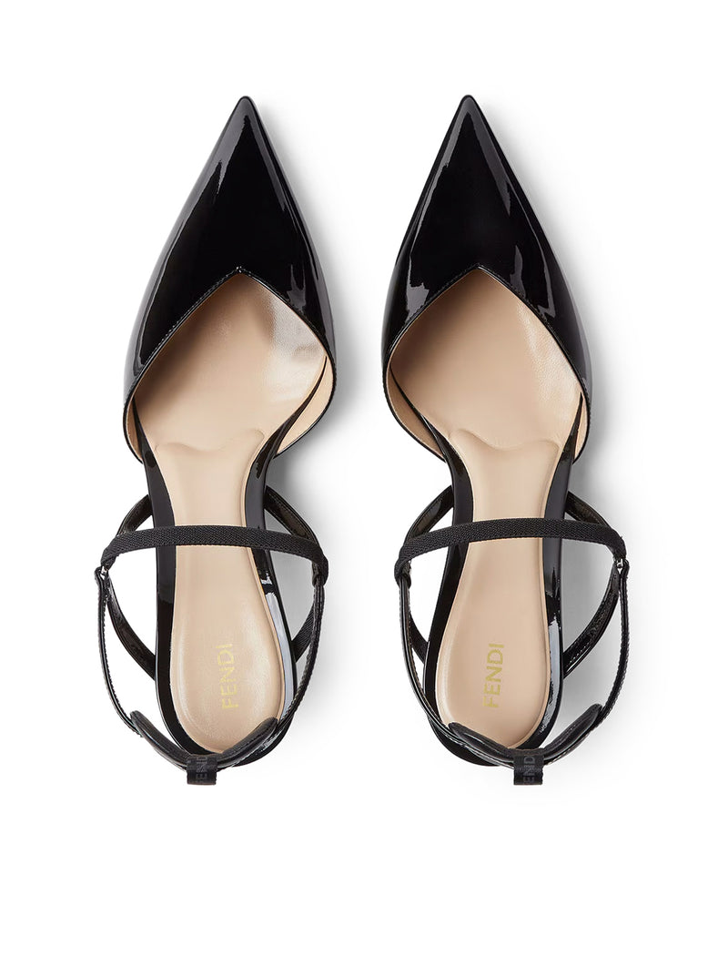Fendi Women Very Colibrì Slingback With Medium Heel In Black Patent Leather
