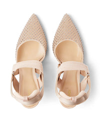 Fendi Women Hummingbird High-Heeled Slingback In Pink Mesh And Suede