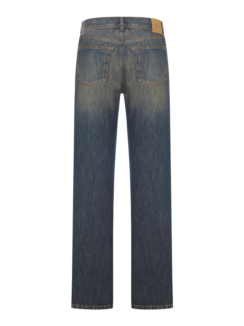 Fendi Fendi Men Long Regular Jeans In Stone Wash Blue