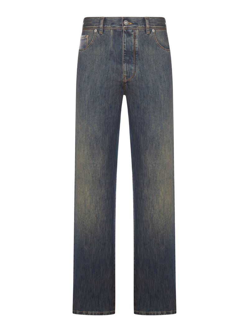 Fendi Fendi Men Long Regular Jeans In Stone Wash Blue