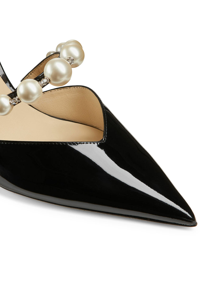Jimmy Choo Women Aurelie 85 Pointed-Toe Décolleté In Black Patent Leather With Pearl Decoration
