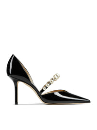 Jimmy Choo Women Aurelie 85 Pointed-Toe Décolleté In Black Patent Leather With Pearl Decoration