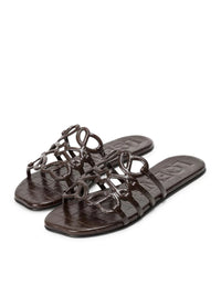 Loewe Women Anagram Petal Slide In Crocodile Embossed Calfskin