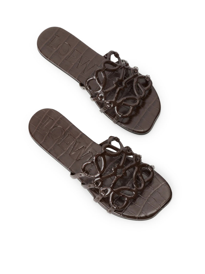 Loewe Women Anagram Petal Slide In Crocodile Embossed Calfskin