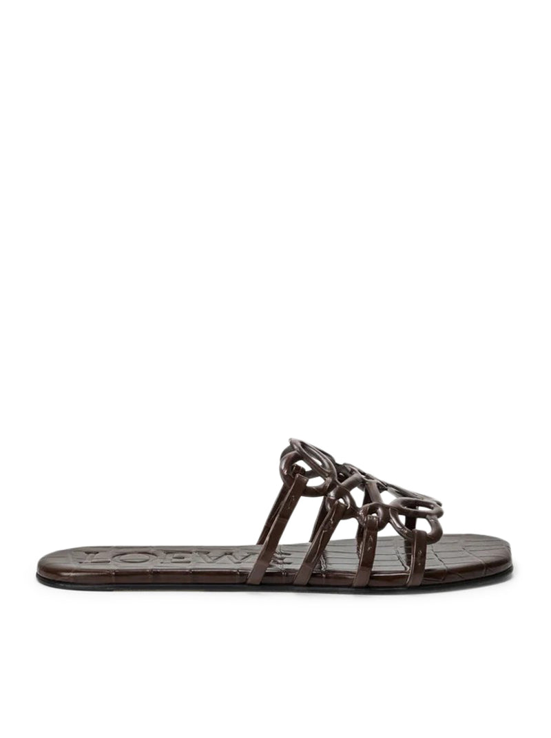Loewe Women Anagram Petal Slide In Crocodile Embossed Calfskin