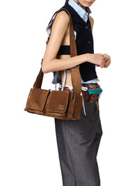 Miu Miu Women Utilitaire Shoulder Bag In Suede Leather
