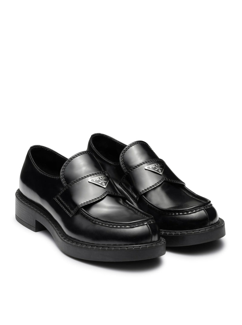 Prada Men Chocolate Brushed Leather Loafers