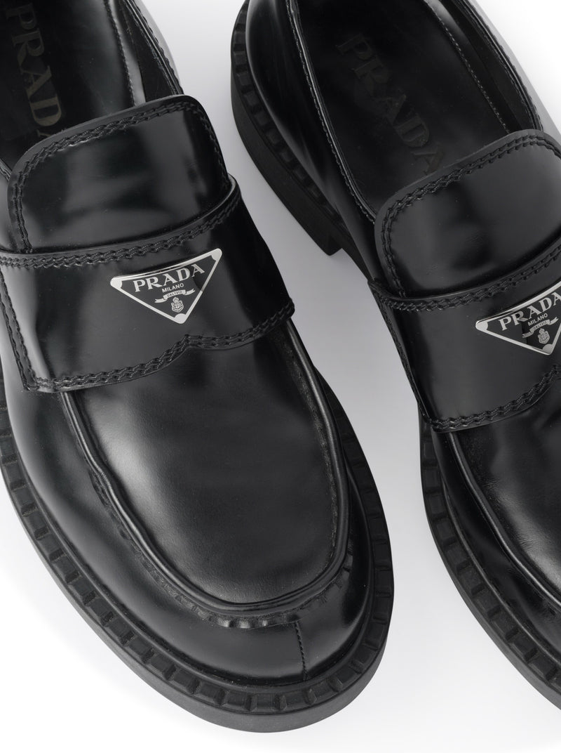 Prada Men Chocolate Brushed Leather Loafers