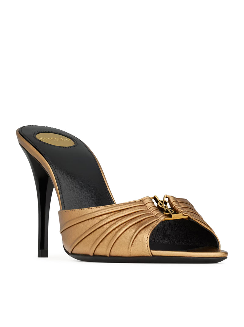 Saint Laurent Women Metallic Leather Babylone Mules
