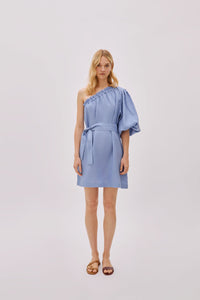 Florence Cloud Blue Linen One Sleeve Dress Regular 6 (S) Blue