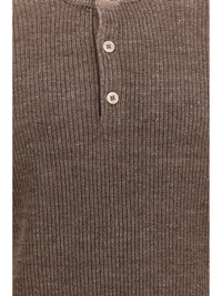 Brunello Cucinelli Men Cotton And Linen Henley Sweater