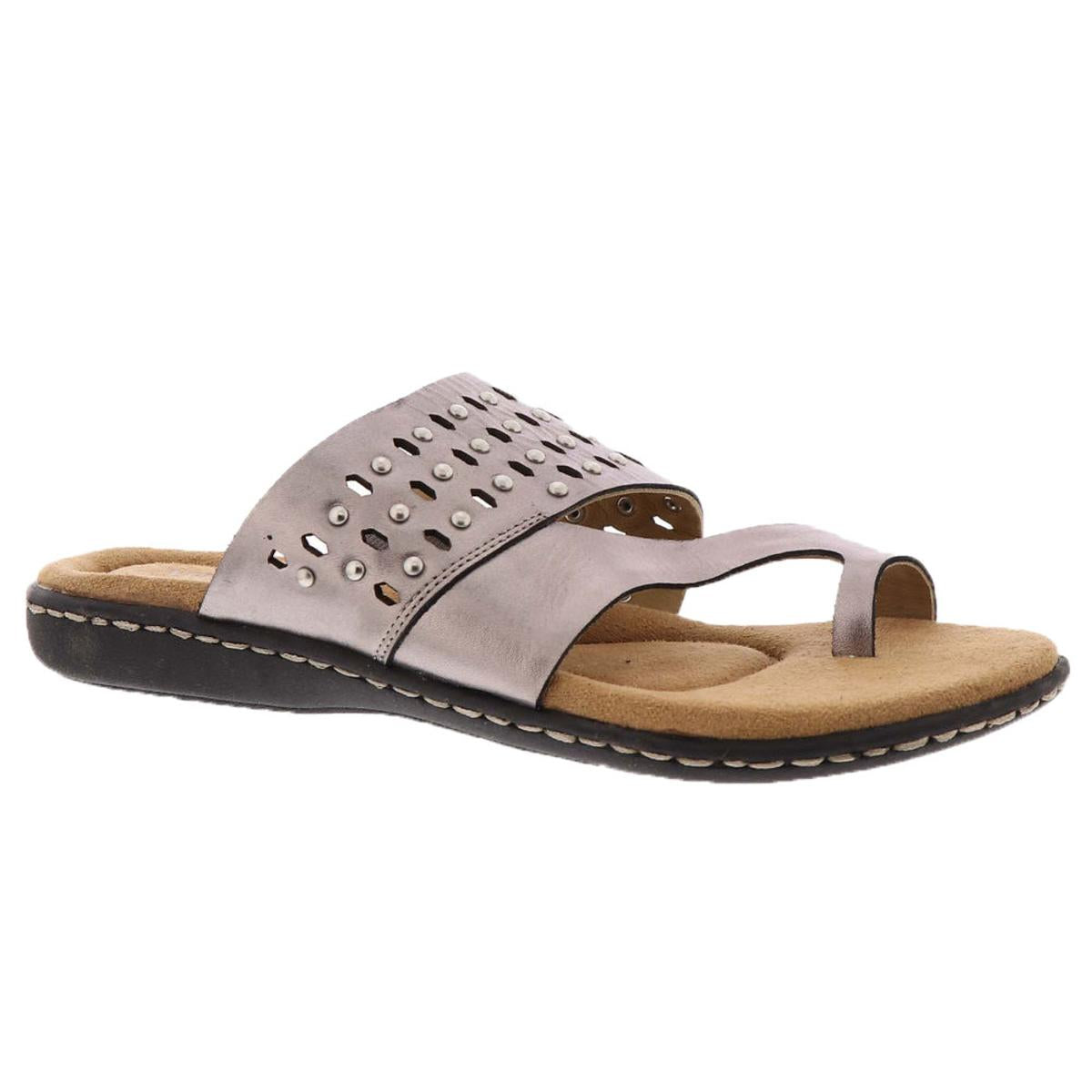 Catalina Womens Leather Studded Slide Sandals Pewter